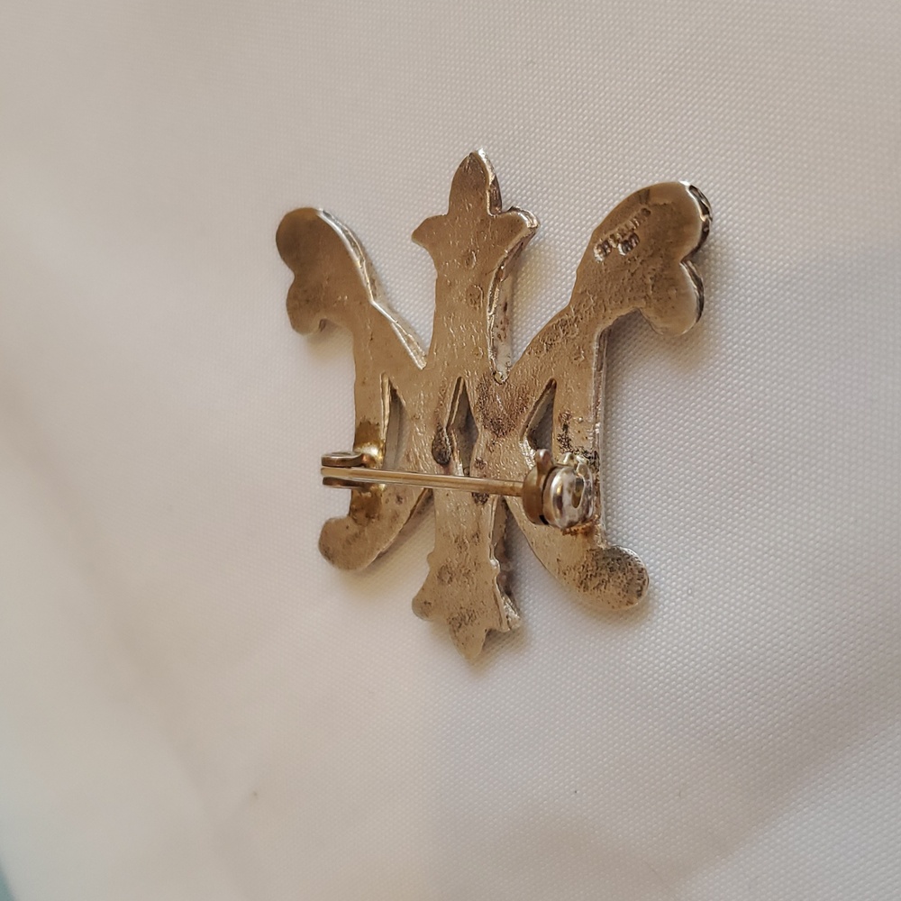 Vintage Sterling Silver Ave Maria Monogram Pin Brooch - Picture 5 of 11